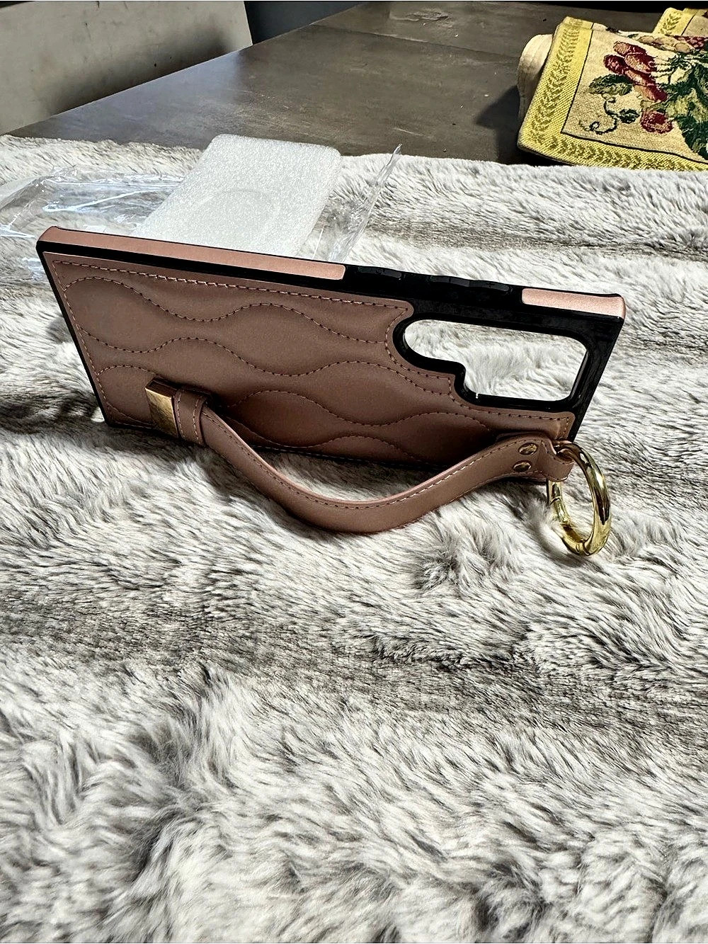 Brown & Black Quilted Wristlet Phone Case
